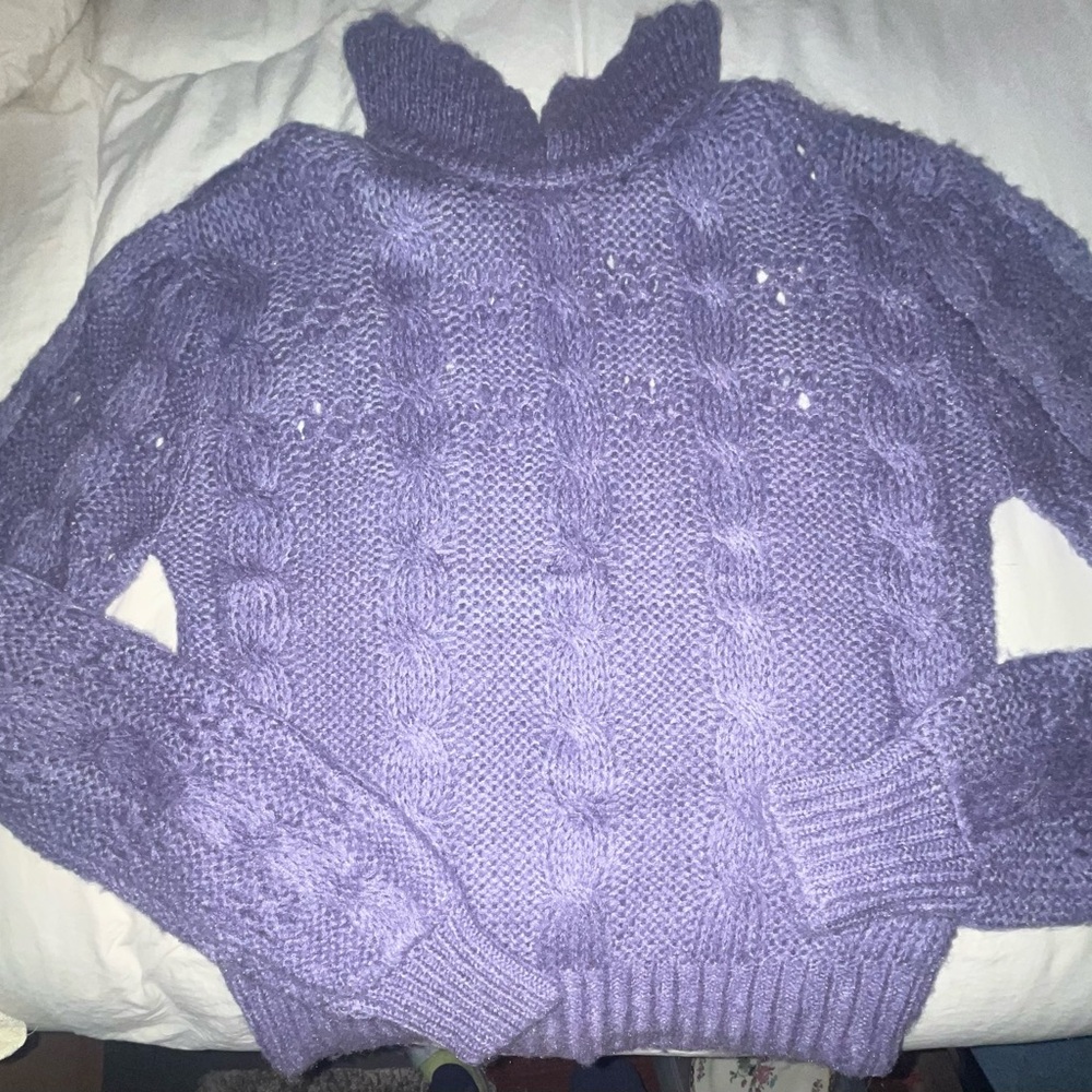 Lavender Cable Knit, collared Sweater, Sz S
